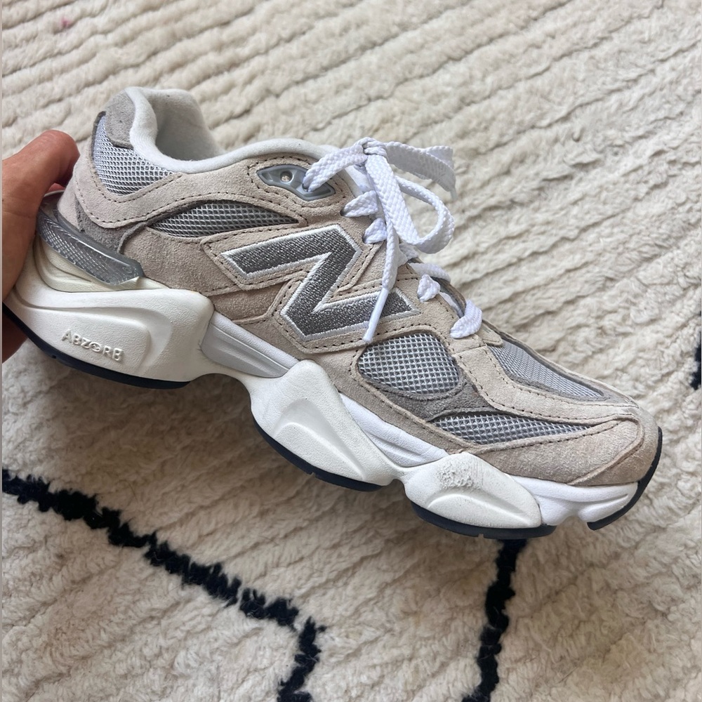 New Balance Beige Gray White Mesh Suede Sneakers